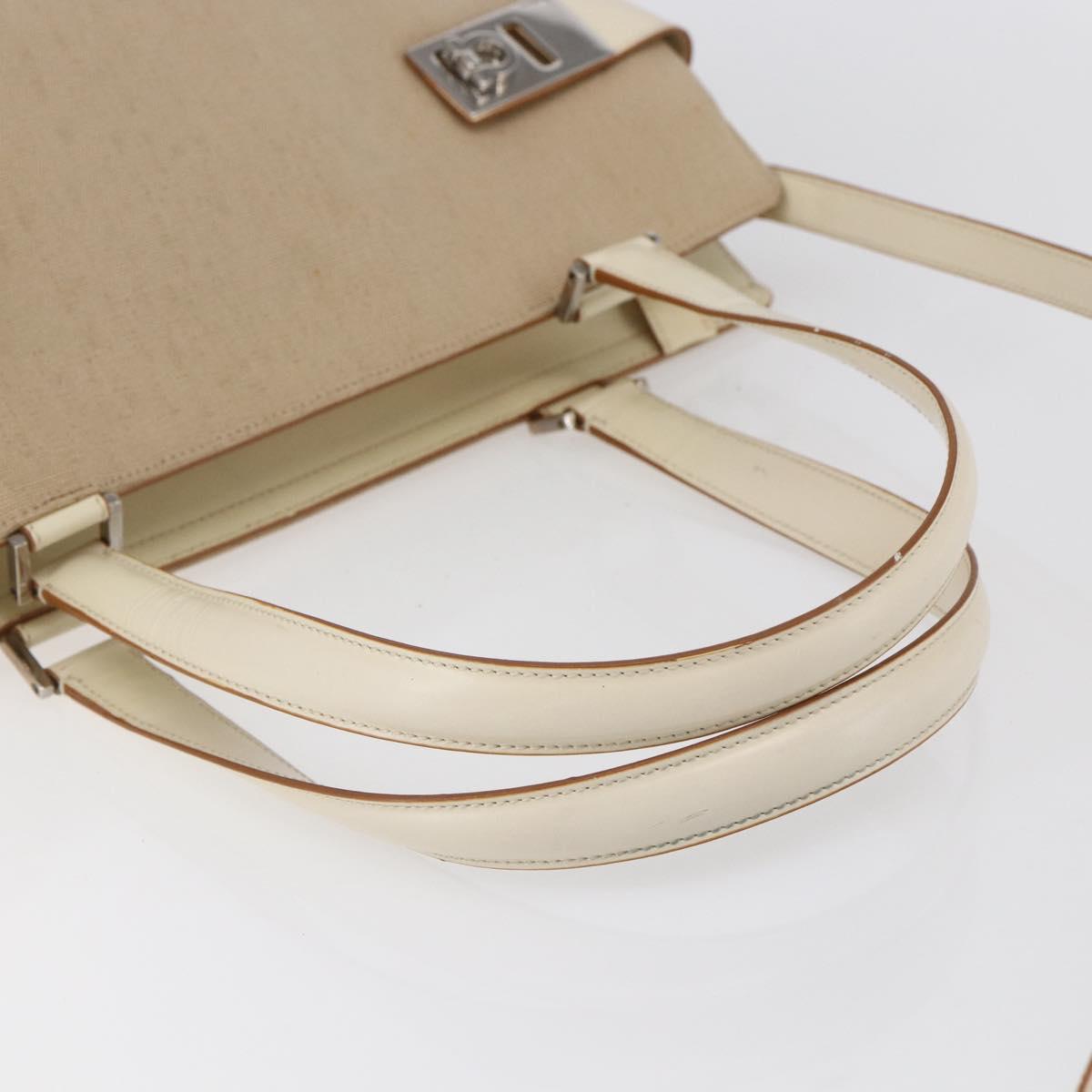 Salvatore Ferragamo Gancini Tote Bag Canvas 2way Beige Silver Auth bs31186