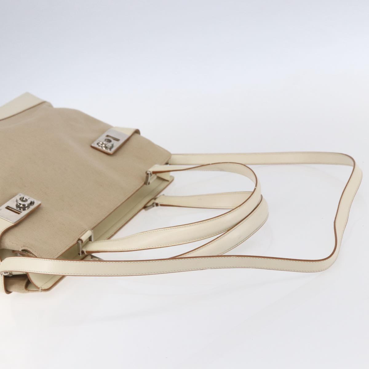 Salvatore Ferragamo Gancini Tote Bag Canvas 2way Beige Silver Auth bs31186