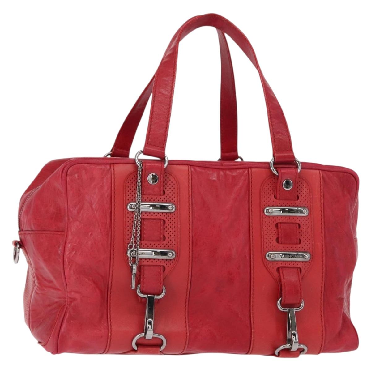 BALENCIAGA Hand Bag Leather Red Silver Auth bs31192