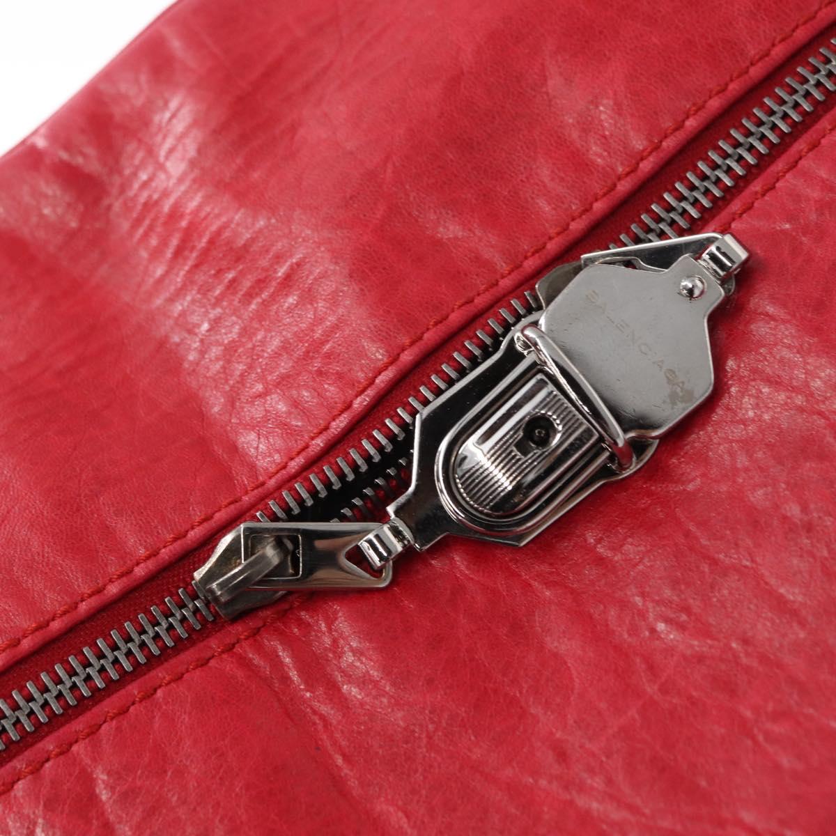 BALENCIAGA Hand Bag Leather Red Silver Auth bs31192