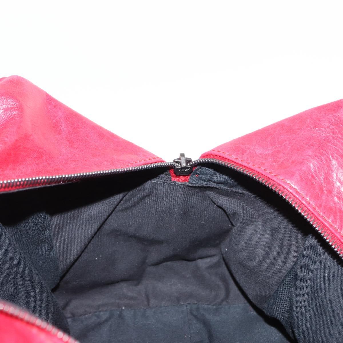 BALENCIAGA Hand Bag Leather Red Silver Auth bs31192