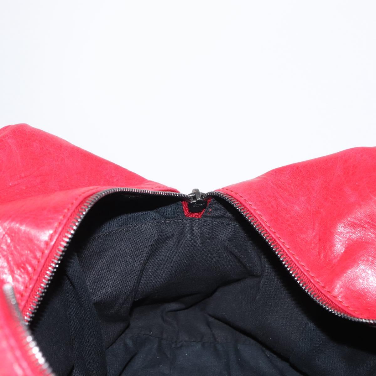 BALENCIAGA Hand Bag Leather Red Silver Auth bs31192