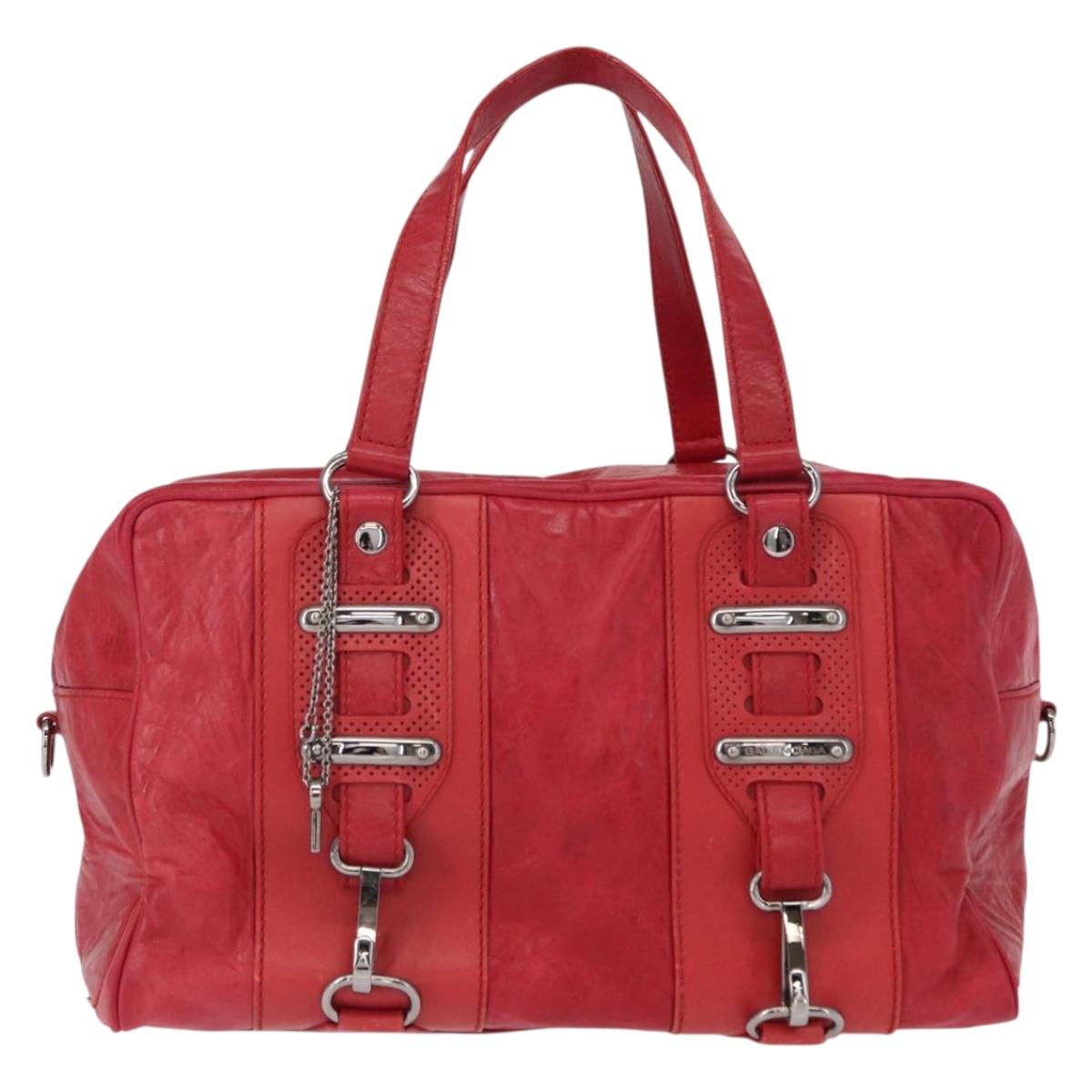 BALENCIAGA Hand Bag Leather Red Silver Auth bs31192