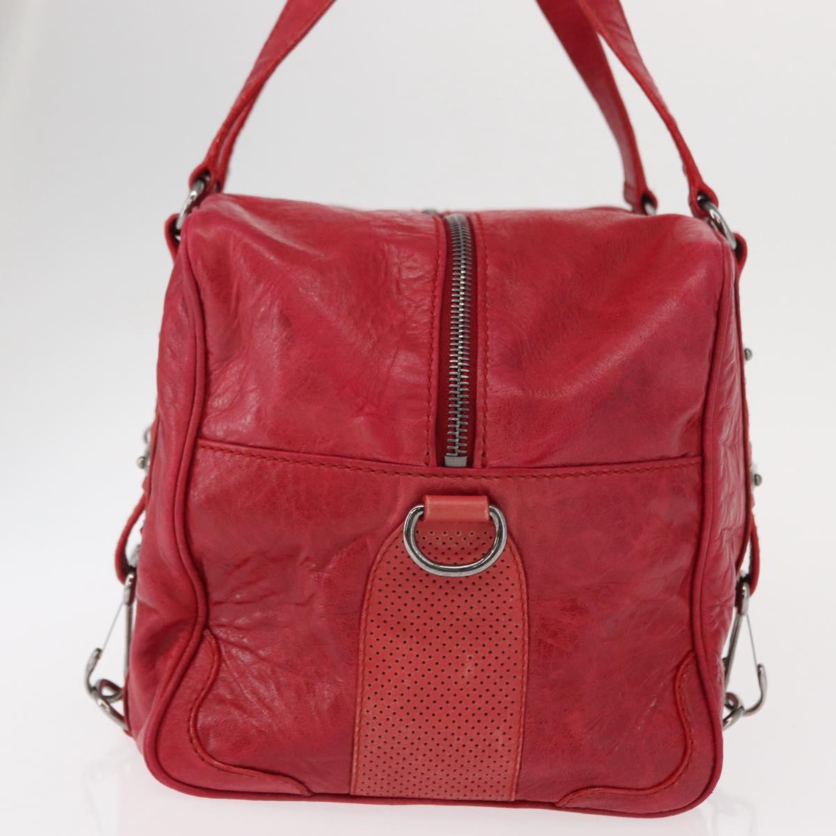 BALENCIAGA Hand Bag Leather Red Silver Auth bs31192