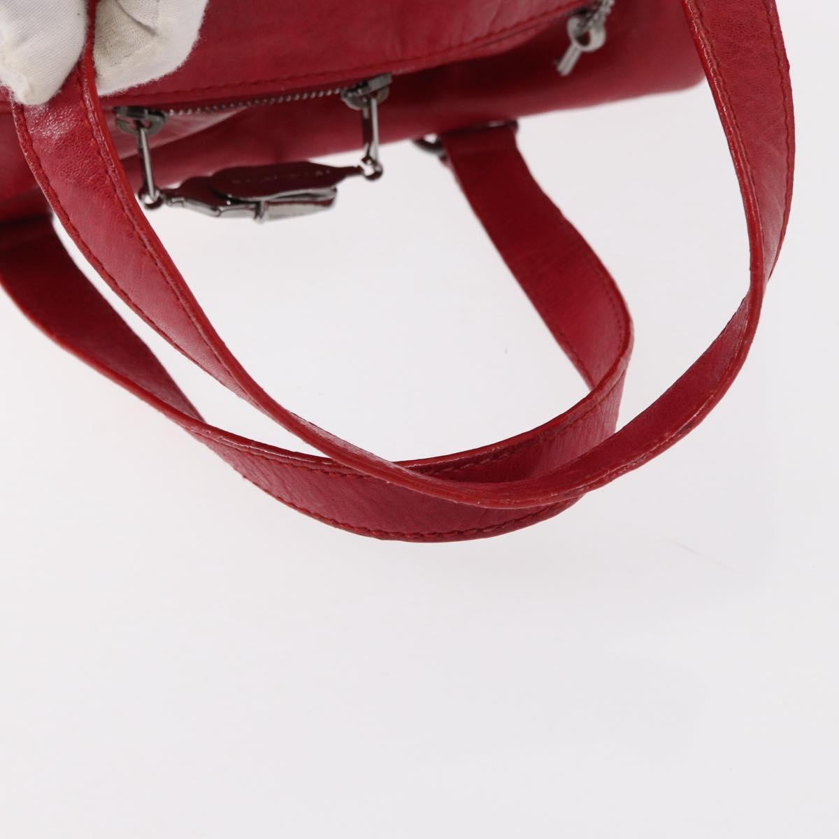 BALENCIAGA Hand Bag Leather Red Silver Auth bs31192