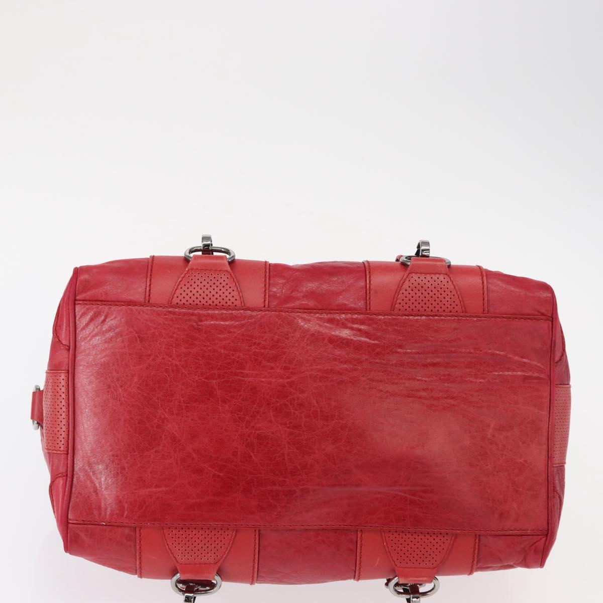 BALENCIAGA Hand Bag Leather Red Silver Auth bs31192