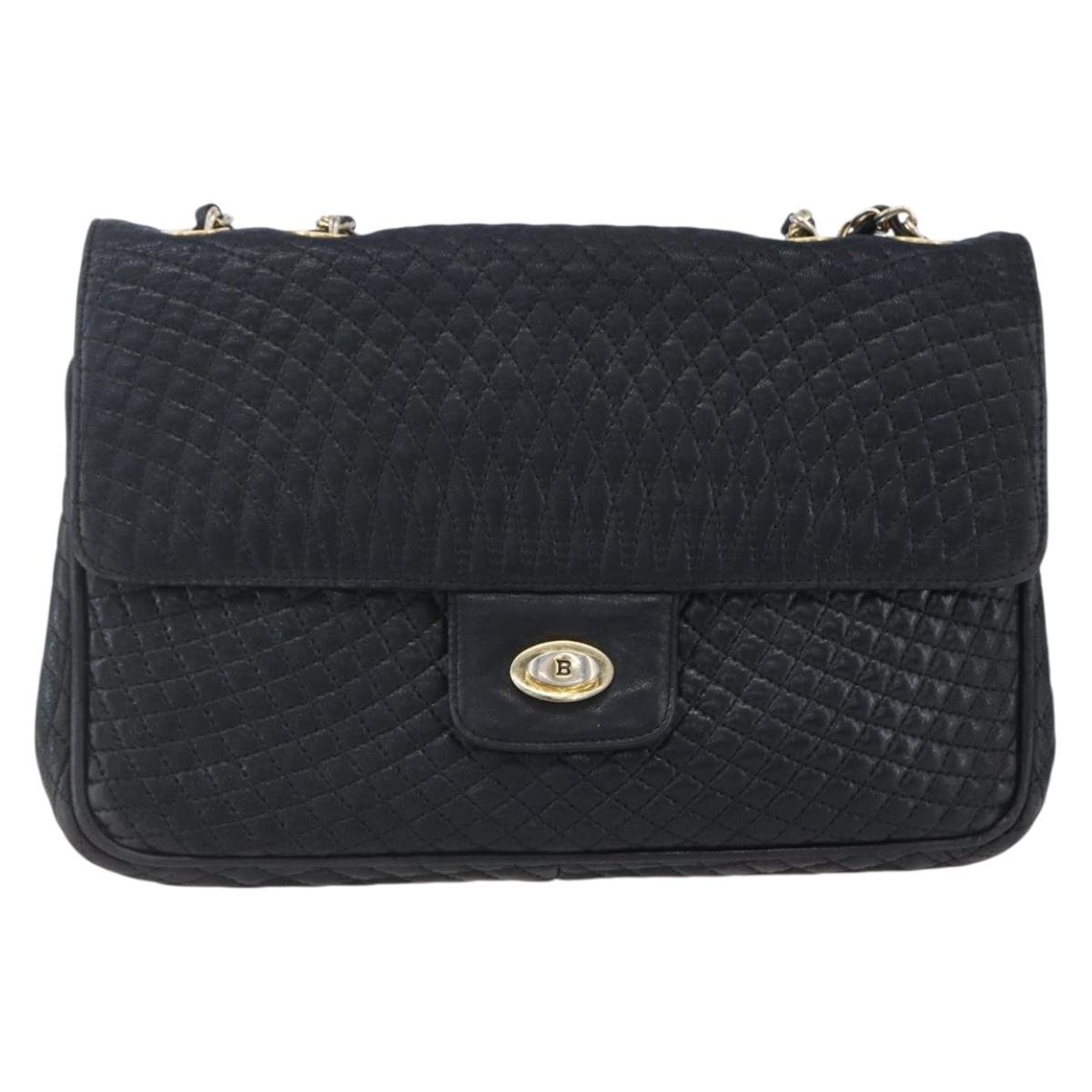 BALLY Chain Shoulder Bag Leather Black Gold Auth bs31195