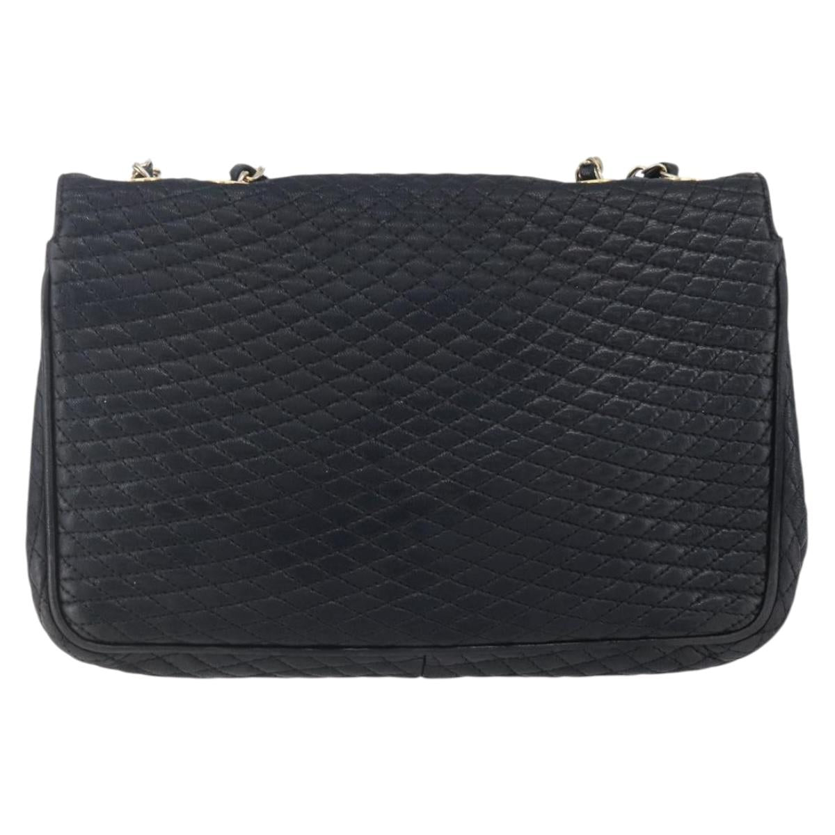 BALLY Chain Shoulder Bag Leather Black Gold Auth bs31195