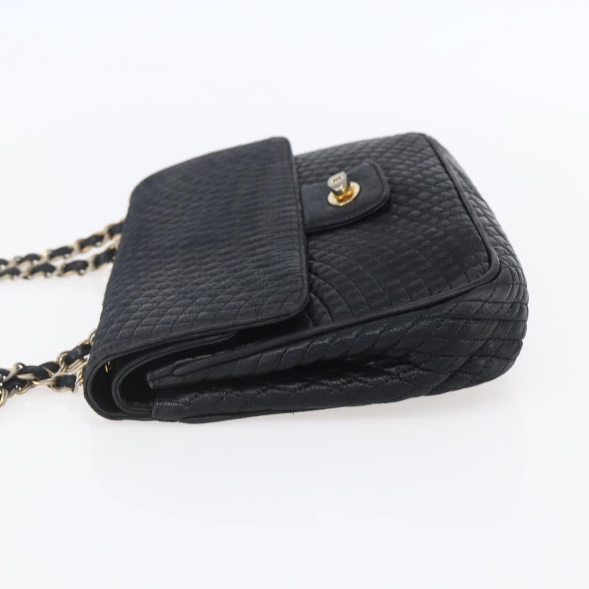 BALLY Chain Shoulder Bag Leather Black Gold Auth bs31195