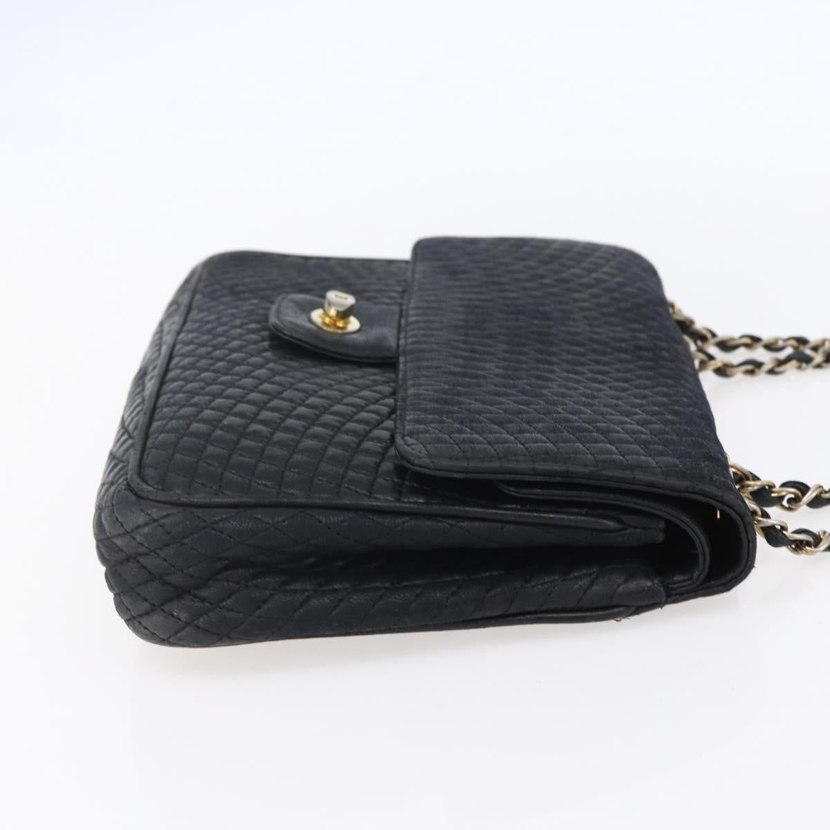 BALLY Chain Shoulder Bag Leather Black Gold Auth bs31195