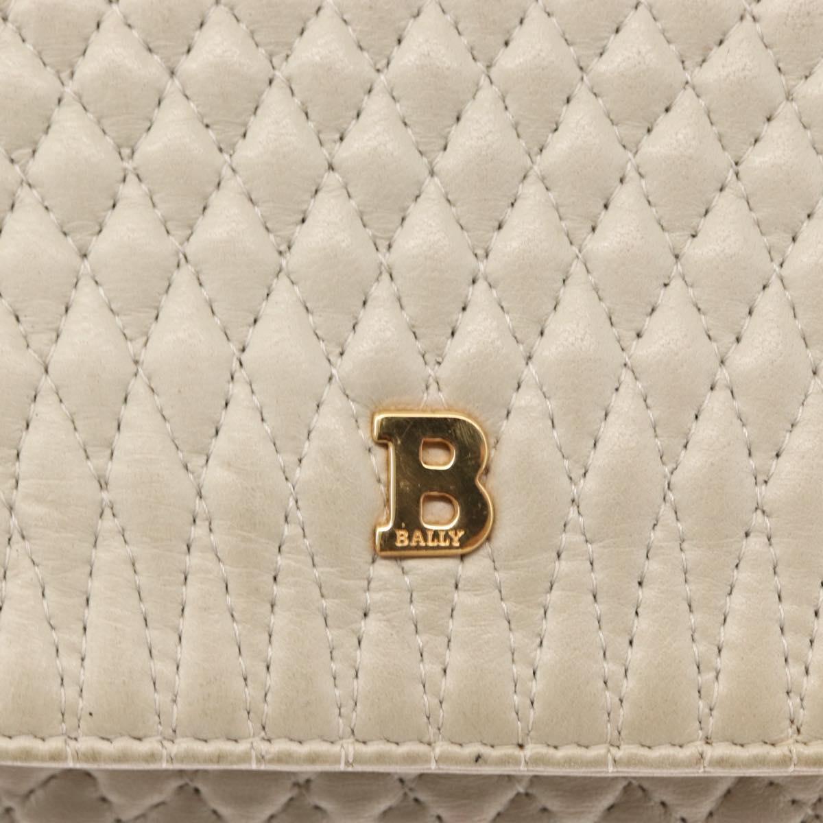 BALLY Chain Shoulder Bag Leather White Gold Auth bs31196