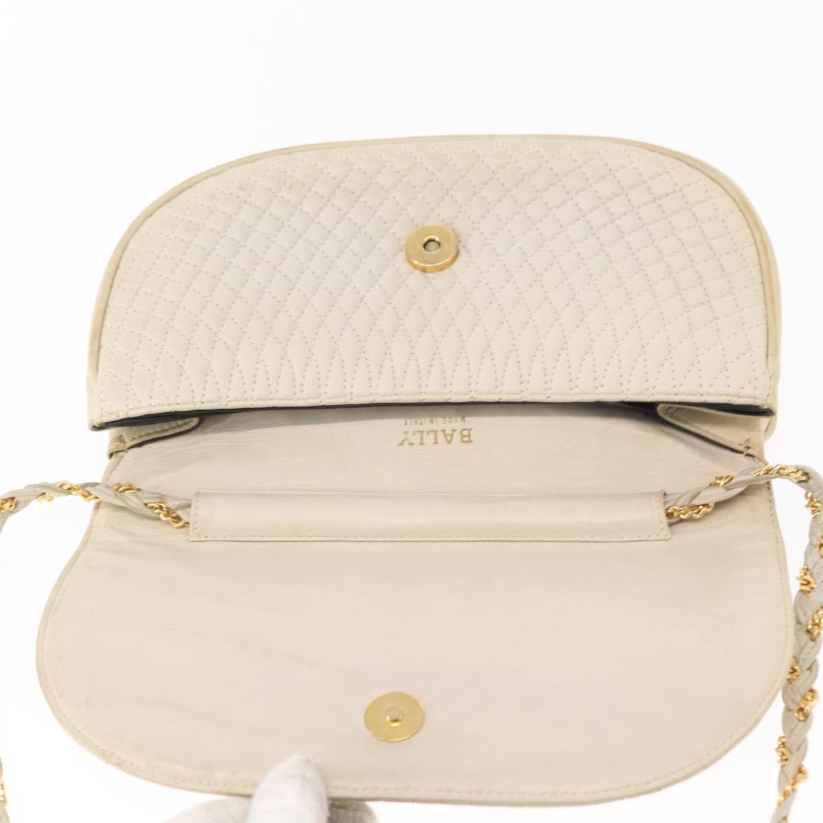 BALLY Chain Shoulder Bag Leather White Gold Auth bs31196