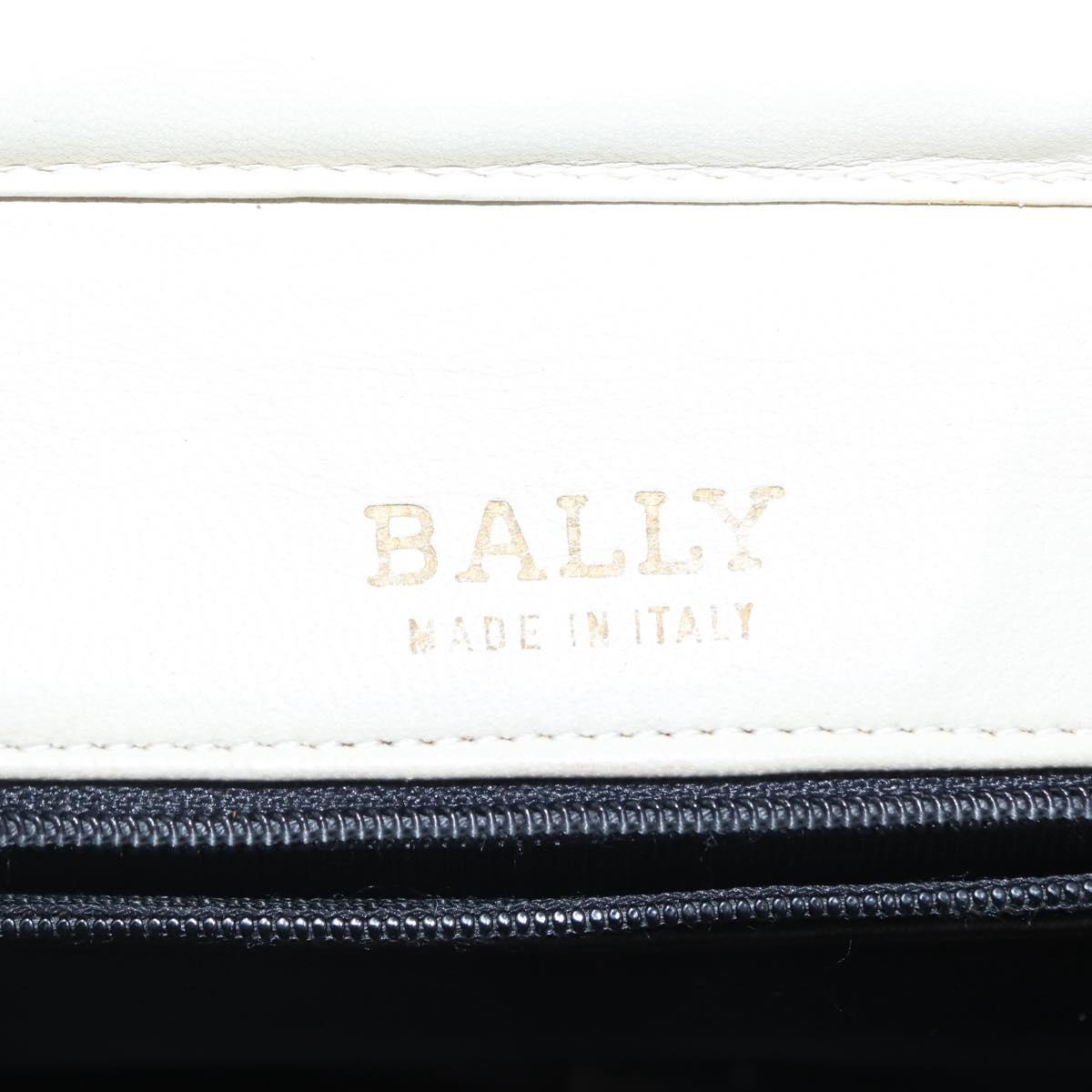 BALLY Chain Shoulder Bag Leather White Gold Auth bs31196