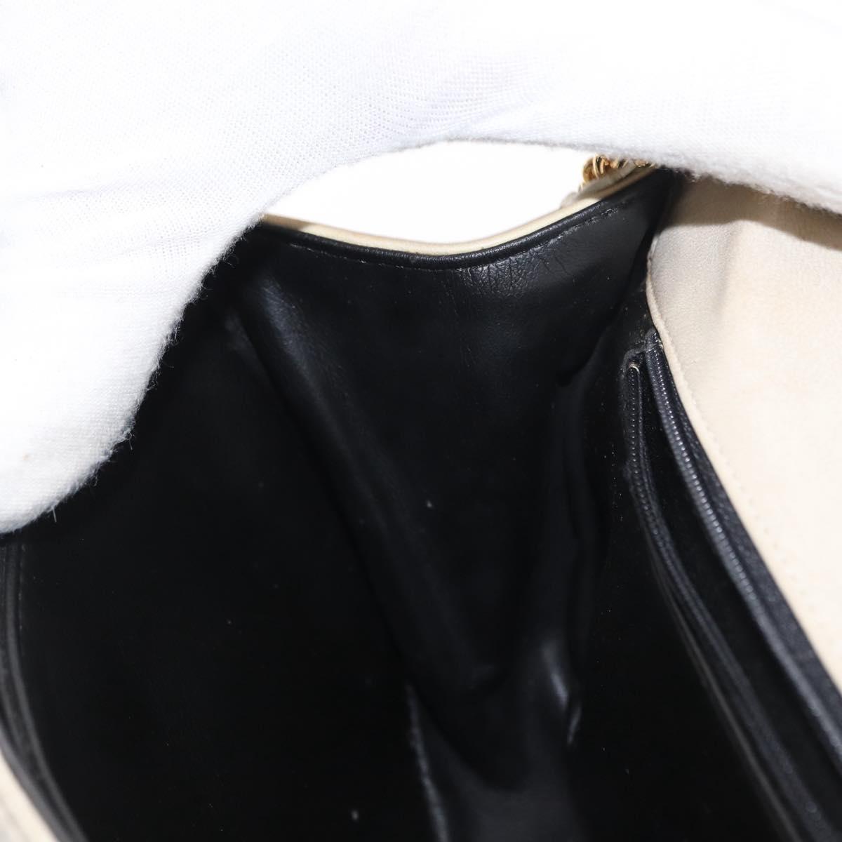 BALLY Chain Shoulder Bag Leather White Gold Auth bs31196