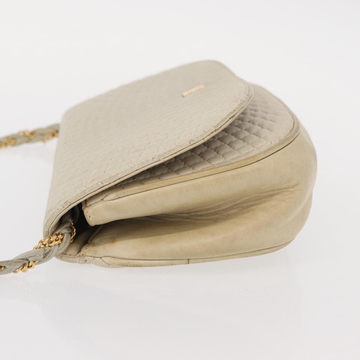BALLY Chain Shoulder Bag Leather White Gold Auth bs31196