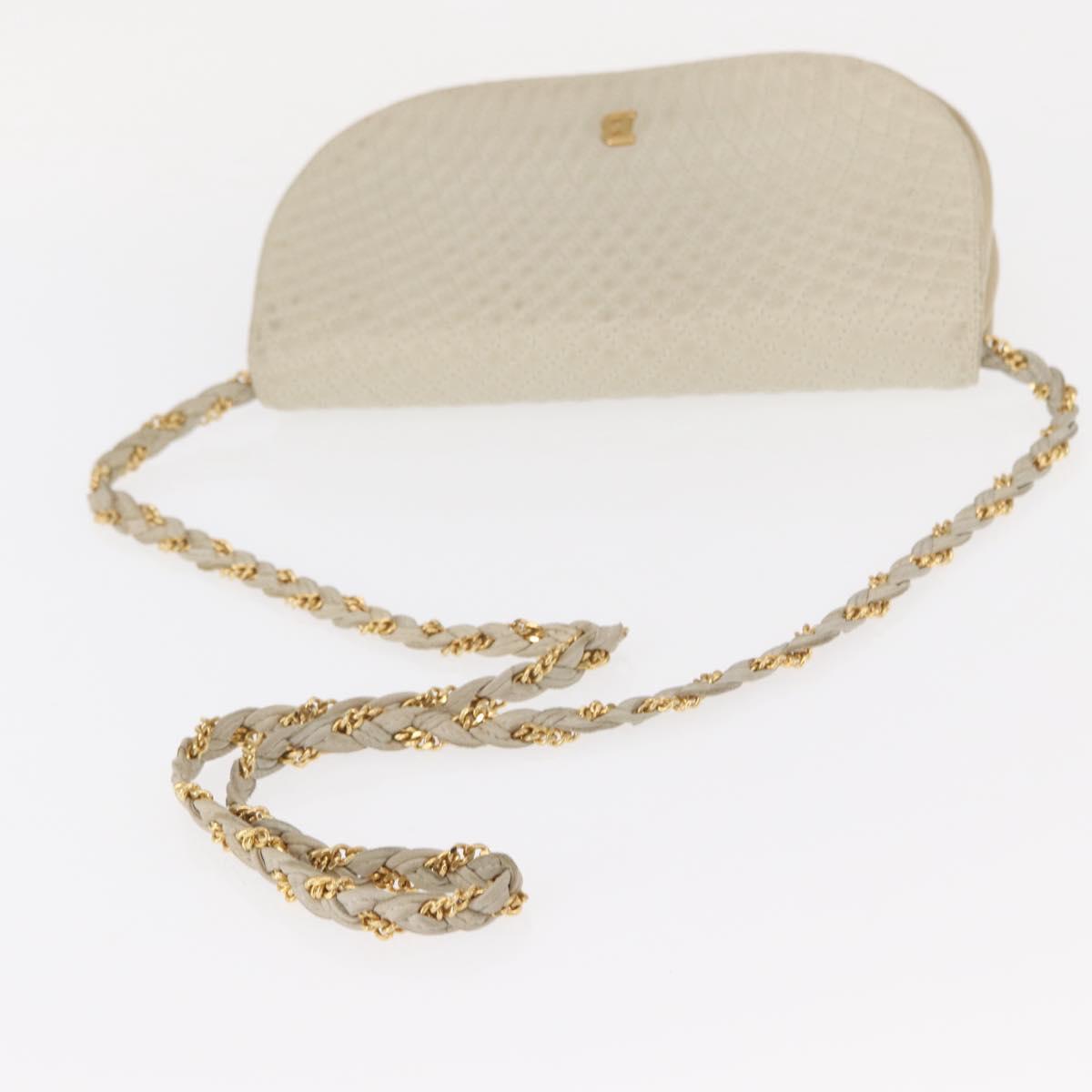 BALLY Chain Shoulder Bag Leather White Gold Auth bs31196