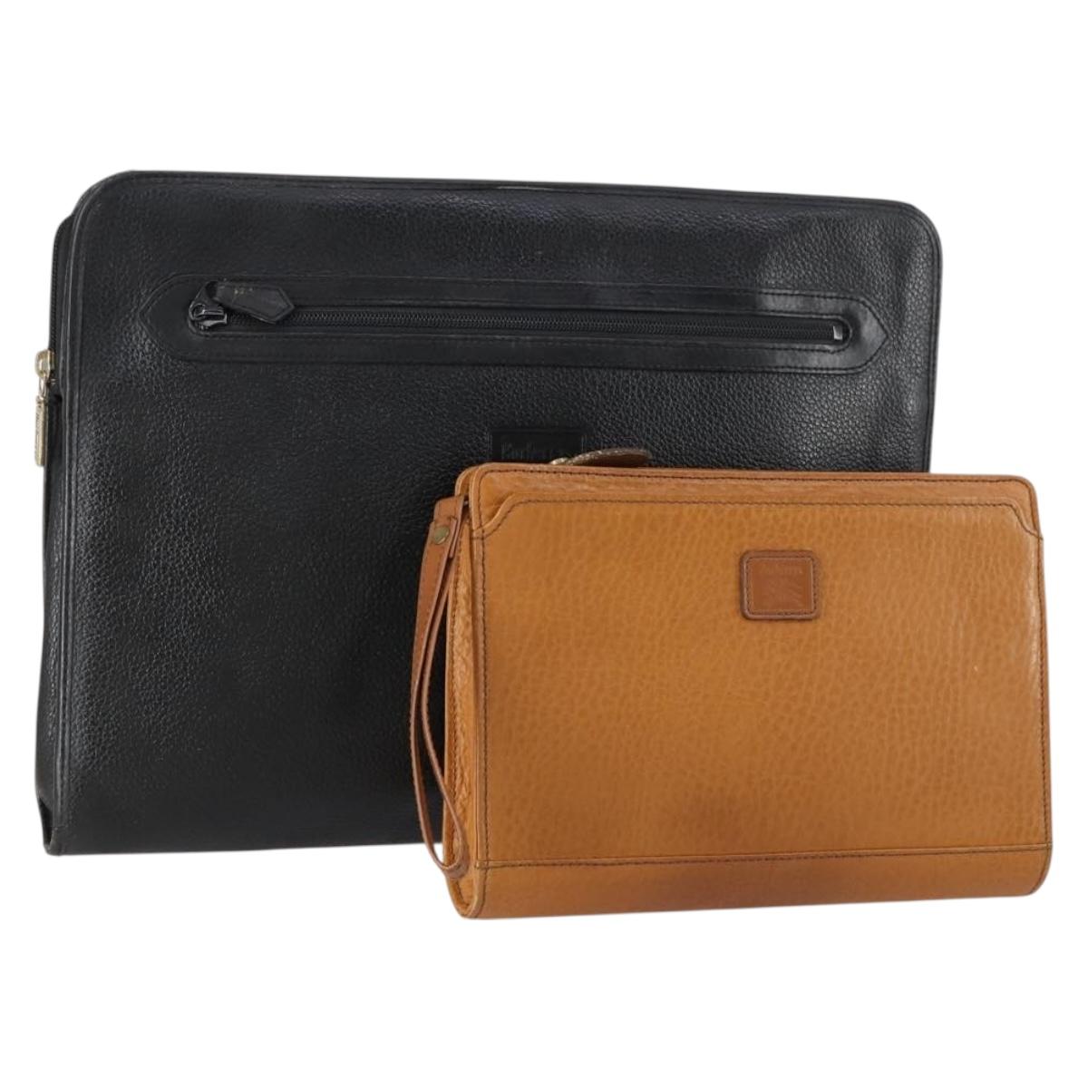 Burberrys Clutch Bag Leather 2 Set Black Brown Auth bs31198