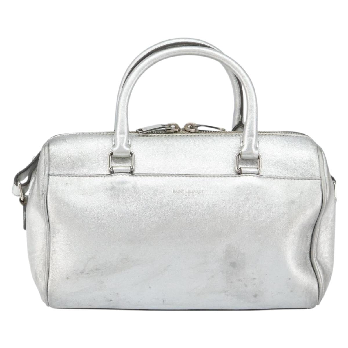 SAINT LAURENT Hand Bag Leather 2way Silver 297957 Auth bs31199