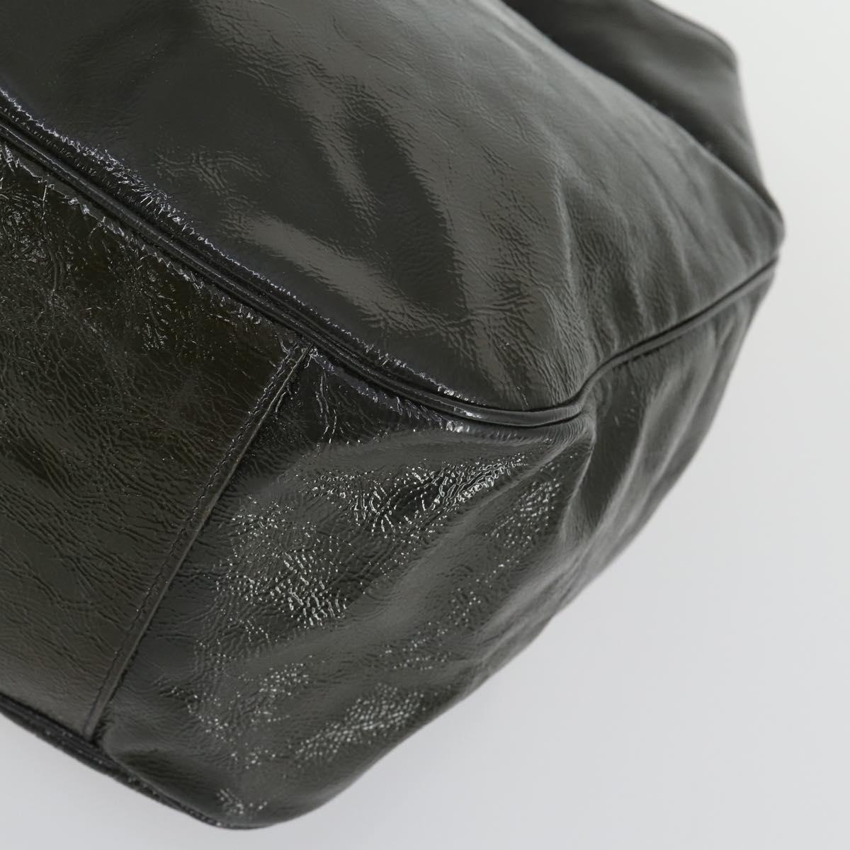 SAINT LAURENT Shoulder Bag Enamel Khaki Silver Auth bs31200