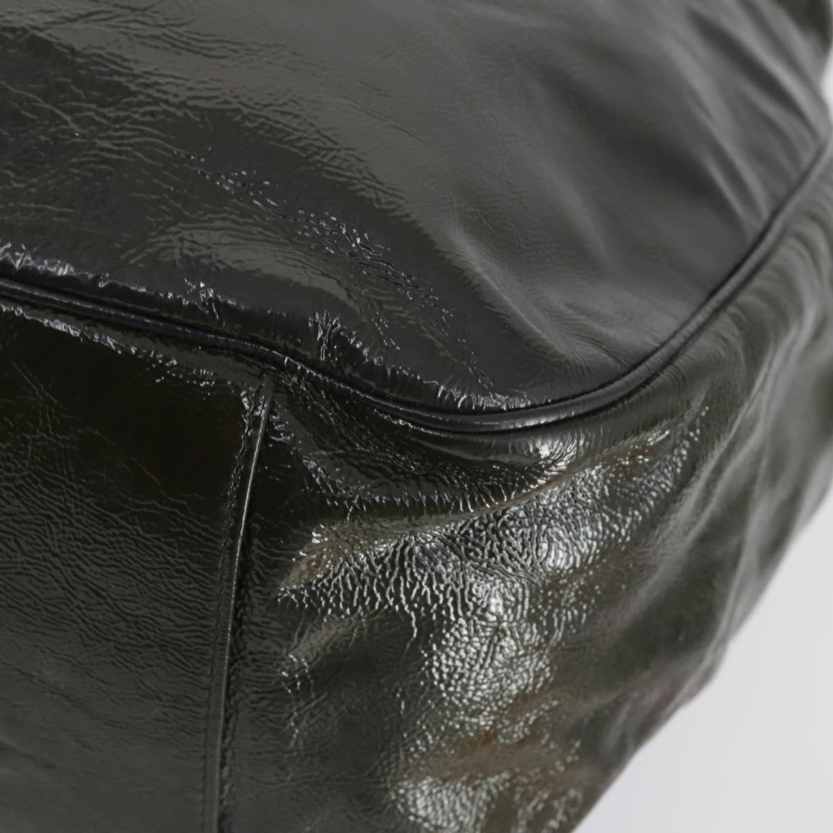 SAINT LAURENT Shoulder Bag Enamel Khaki Silver Auth bs31200