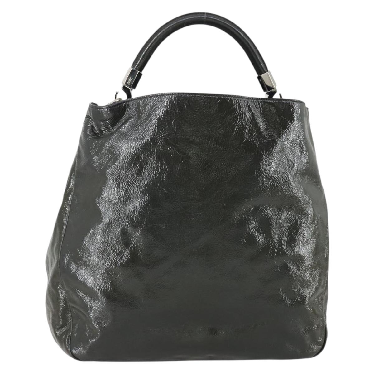 SAINT LAURENT Shoulder Bag Enamel Khaki Silver Auth bs31200