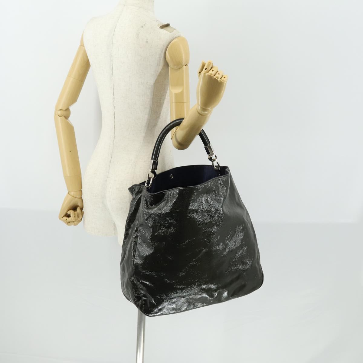 SAINT LAURENT Shoulder Bag Enamel Khaki Silver Auth bs31200