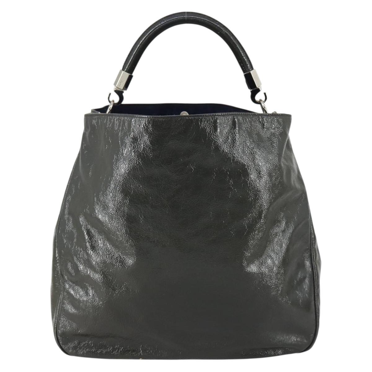 SAINT LAURENT Shoulder Bag Enamel Khaki Silver Auth bs31200