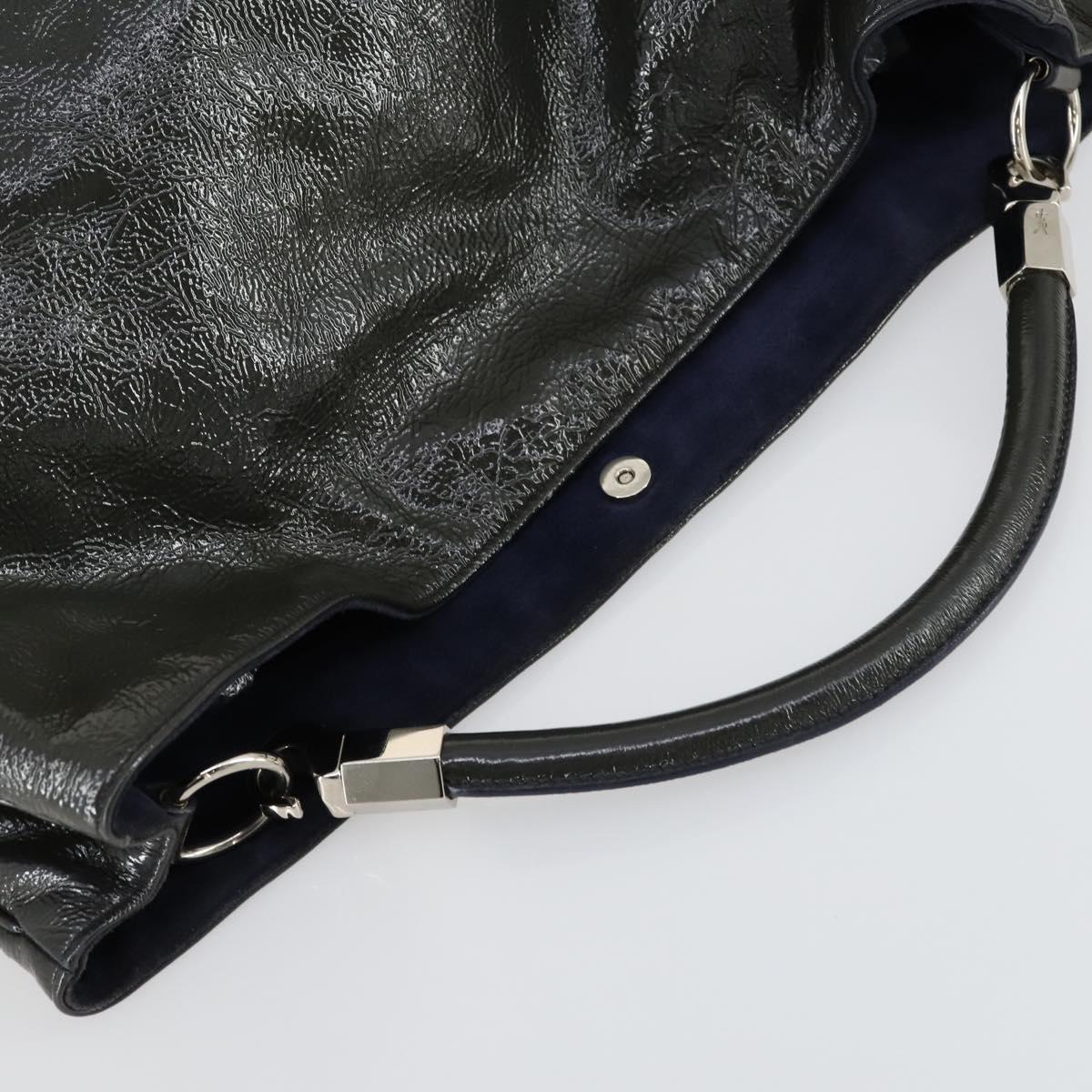 SAINT LAURENT Shoulder Bag Enamel Khaki Silver Auth bs31200