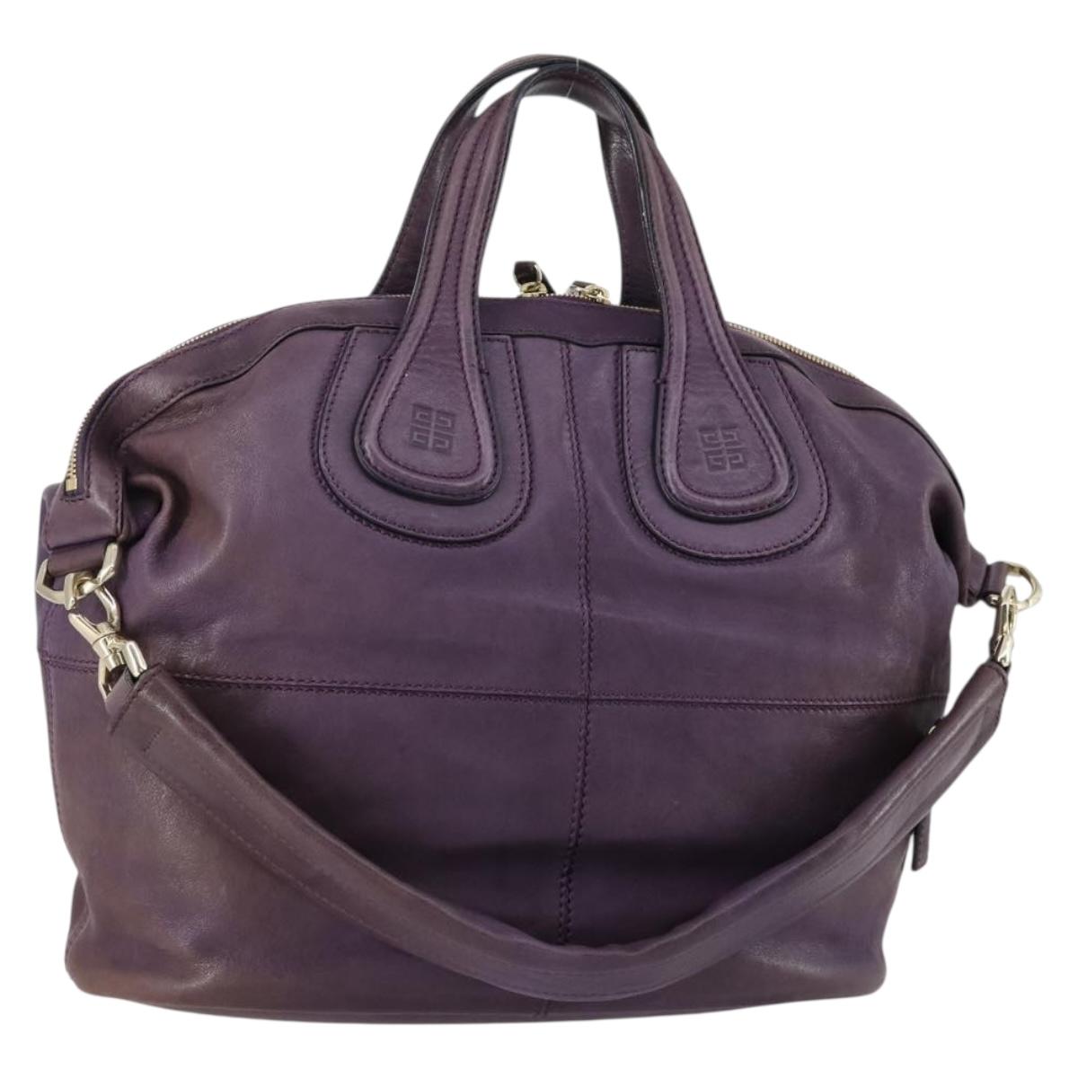 GIVENCHY Hand Bag Leather 2way Purple Gold Auth bs31201