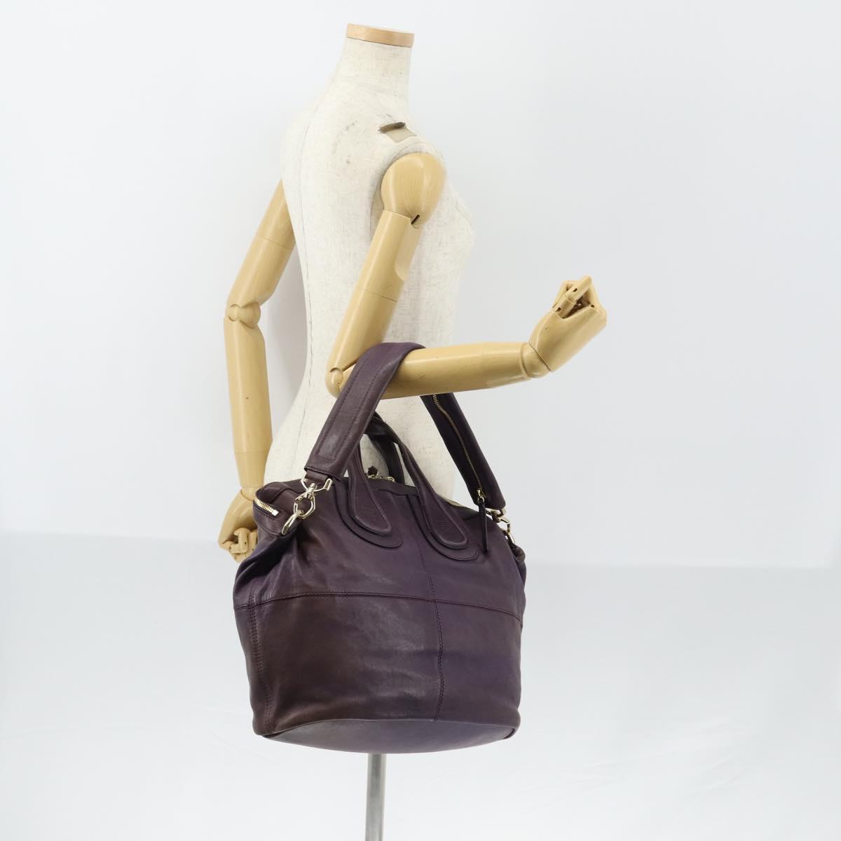 GIVENCHY Hand Bag Leather 2way Purple Gold Auth bs31201