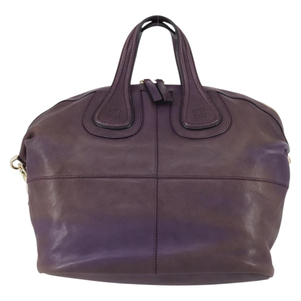 GIVENCHY Hand Bag Leather 2way Purple Gold Auth bs31201