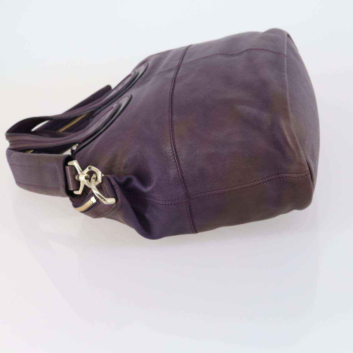 GIVENCHY Hand Bag Leather 2way Purple Gold Auth bs31201