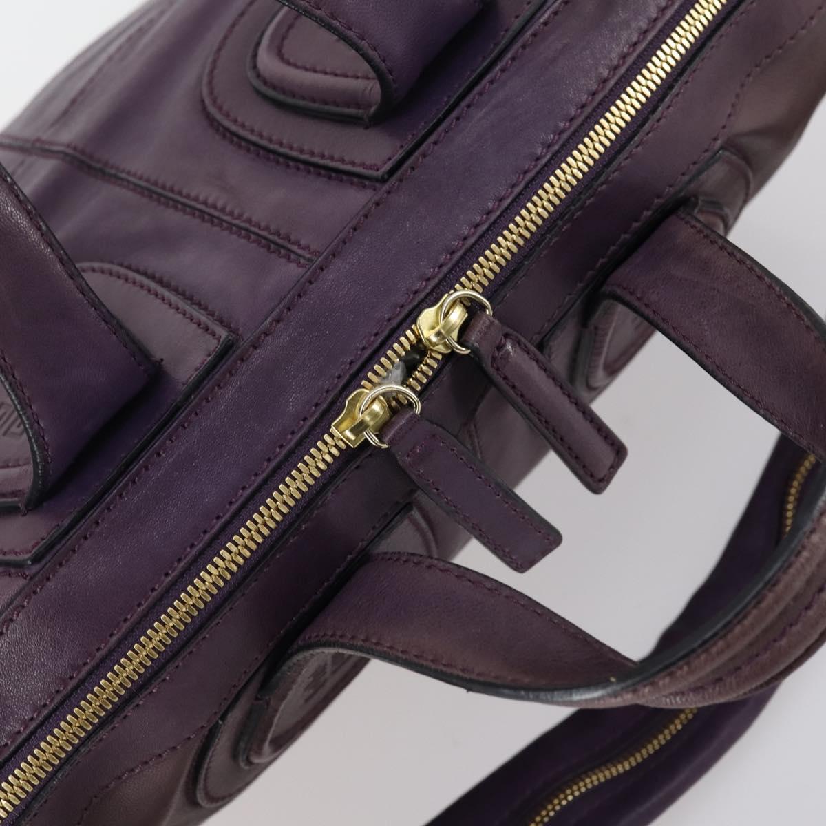 GIVENCHY Hand Bag Leather 2way Purple Gold Auth bs31201