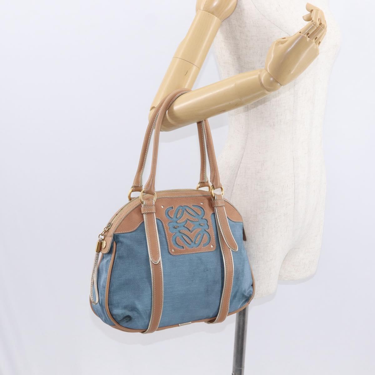 LOEWE Anagram Hand Bag Nylon Blue Gold Auth bs31204