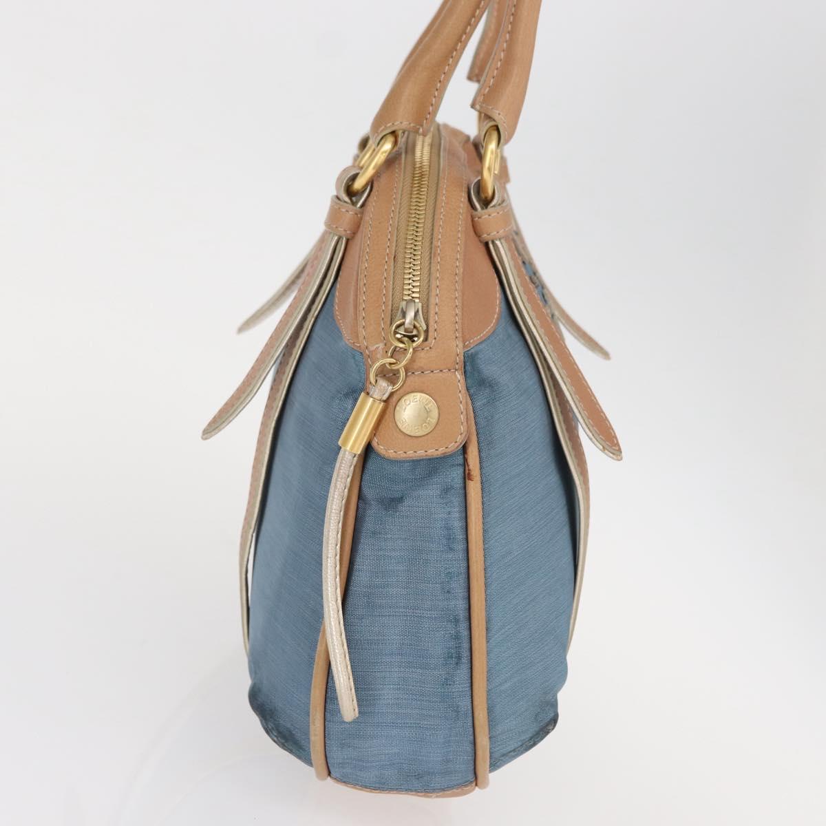 LOEWE Anagram Hand Bag Nylon Blue Gold Auth bs31204