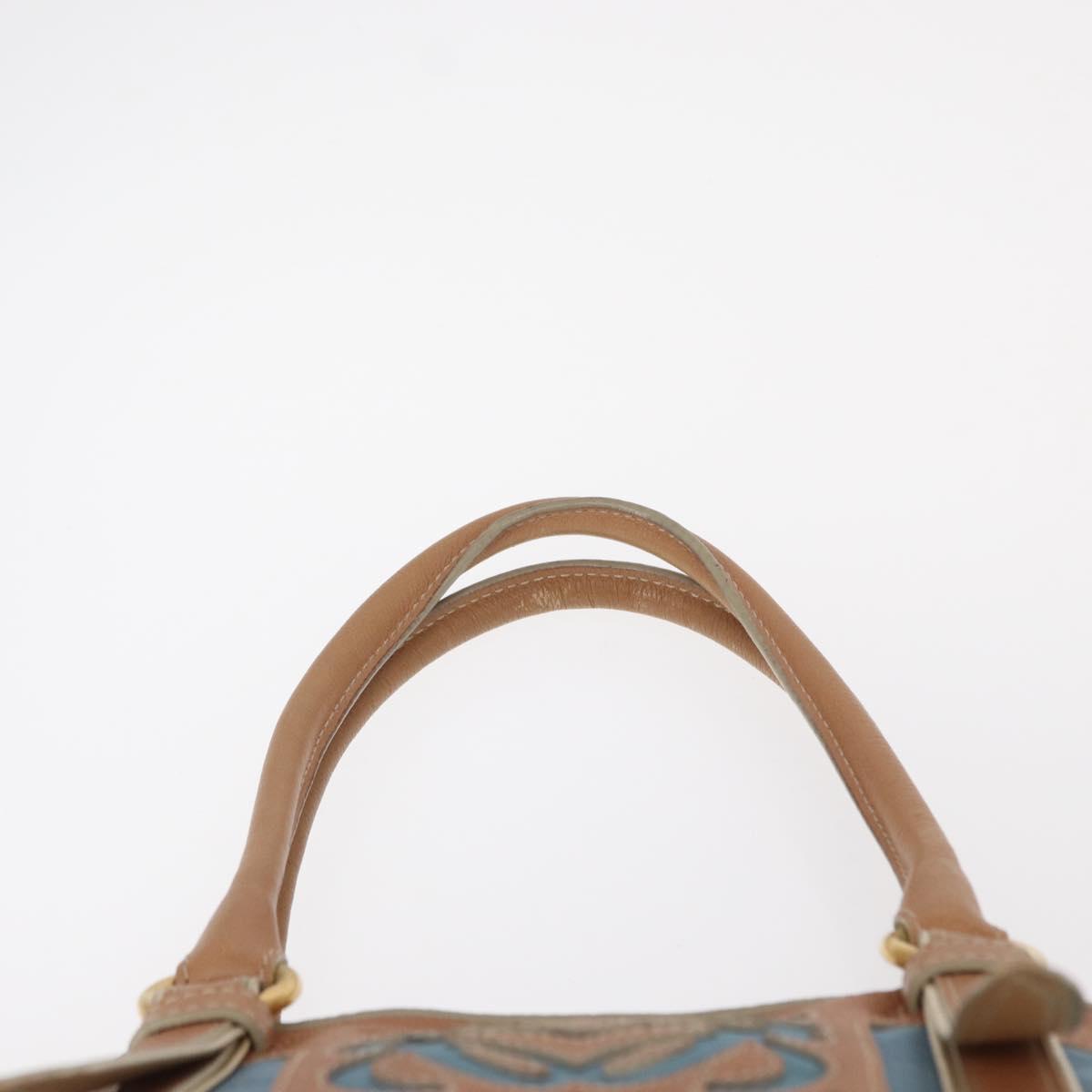 LOEWE Anagram Hand Bag Nylon Blue Gold Auth bs31204