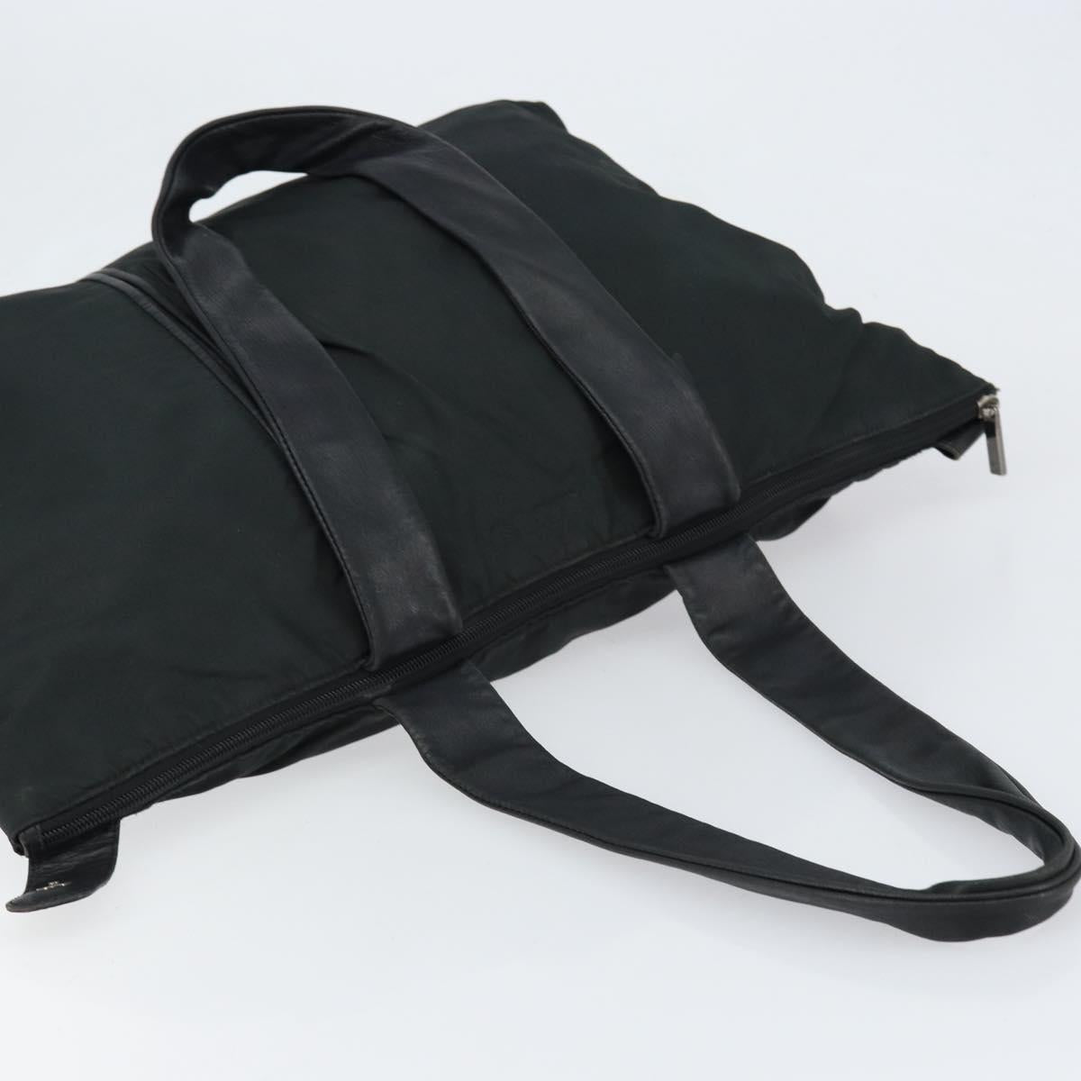 LOEWE Tote Bag Nylon Leather Black Silver Auth bs31205