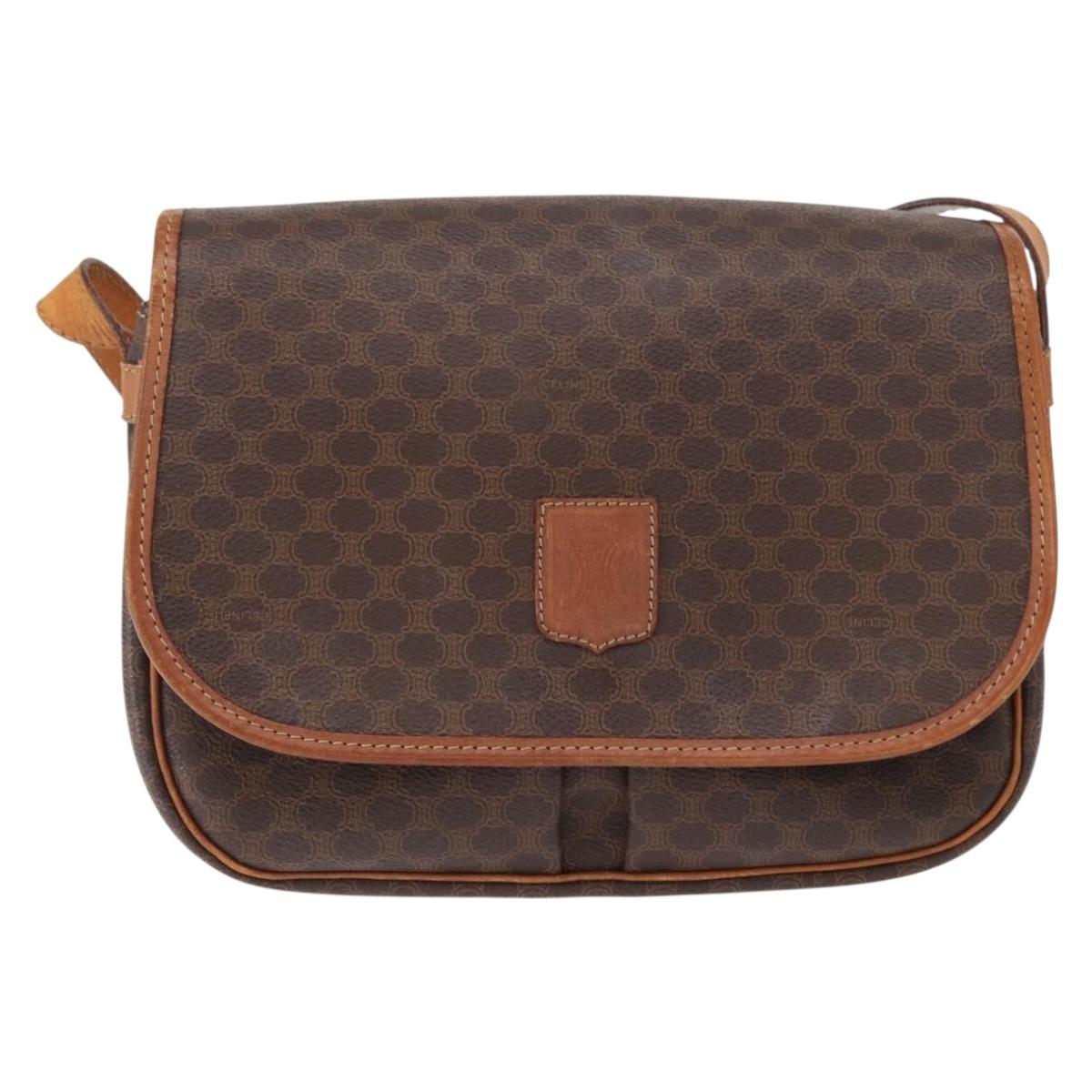 CELINE Macadam Canvas Shoulder Bag PVC Leather Brown Gold Auth bs31207