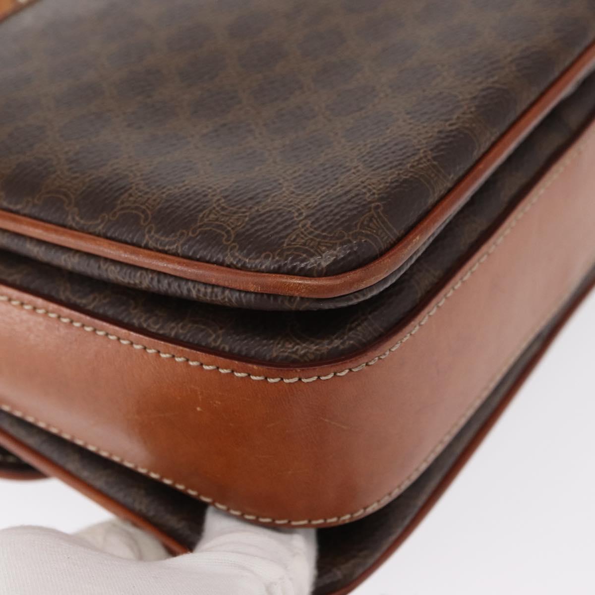 CELINE Macadam Canvas Shoulder Bag PVC Leather Brown Gold Auth bs31208