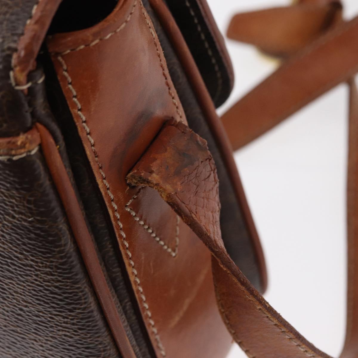 CELINE Macadam Canvas Shoulder Bag PVC Leather Brown Gold Auth bs31208