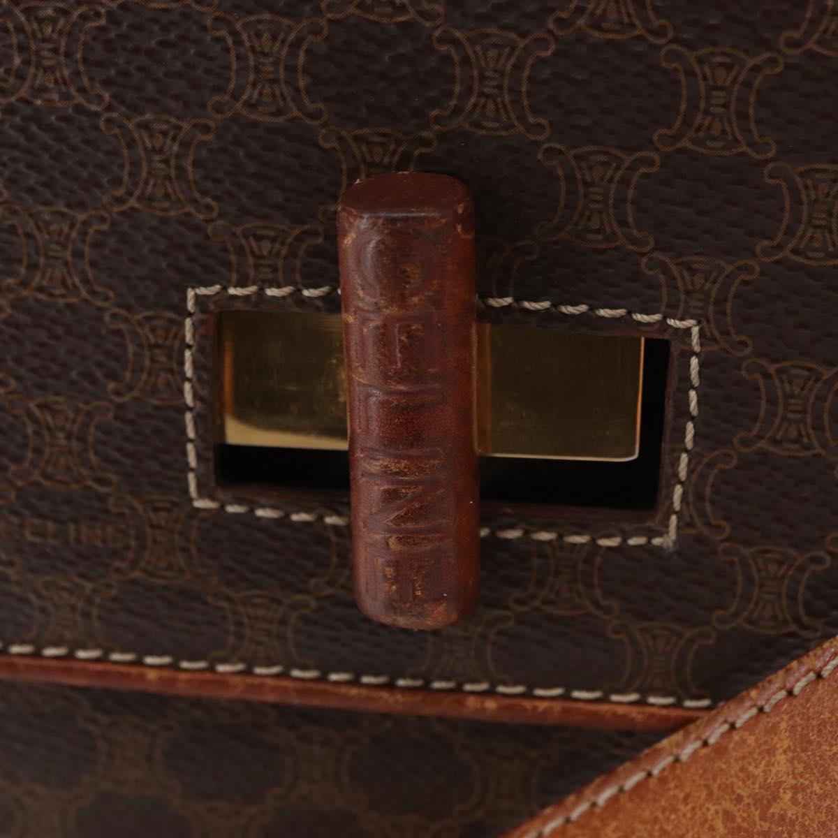 CELINE Macadam Canvas Shoulder Bag PVC Leather Brown Gold Auth bs31208