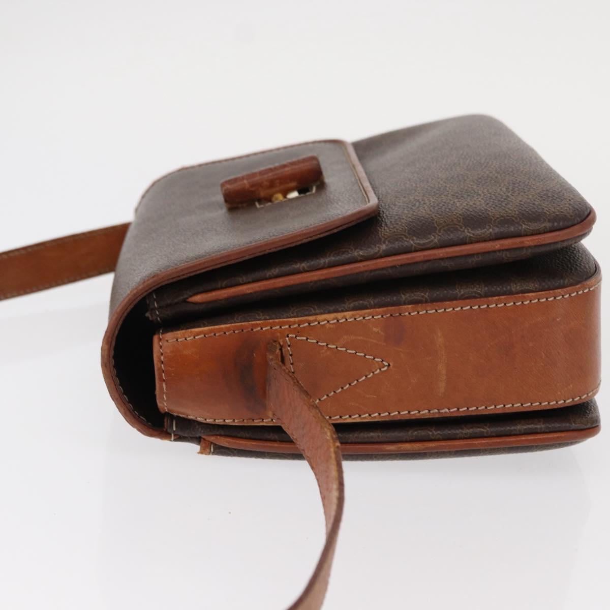 CELINE Macadam Canvas Shoulder Bag PVC Leather Brown Gold Auth bs31208