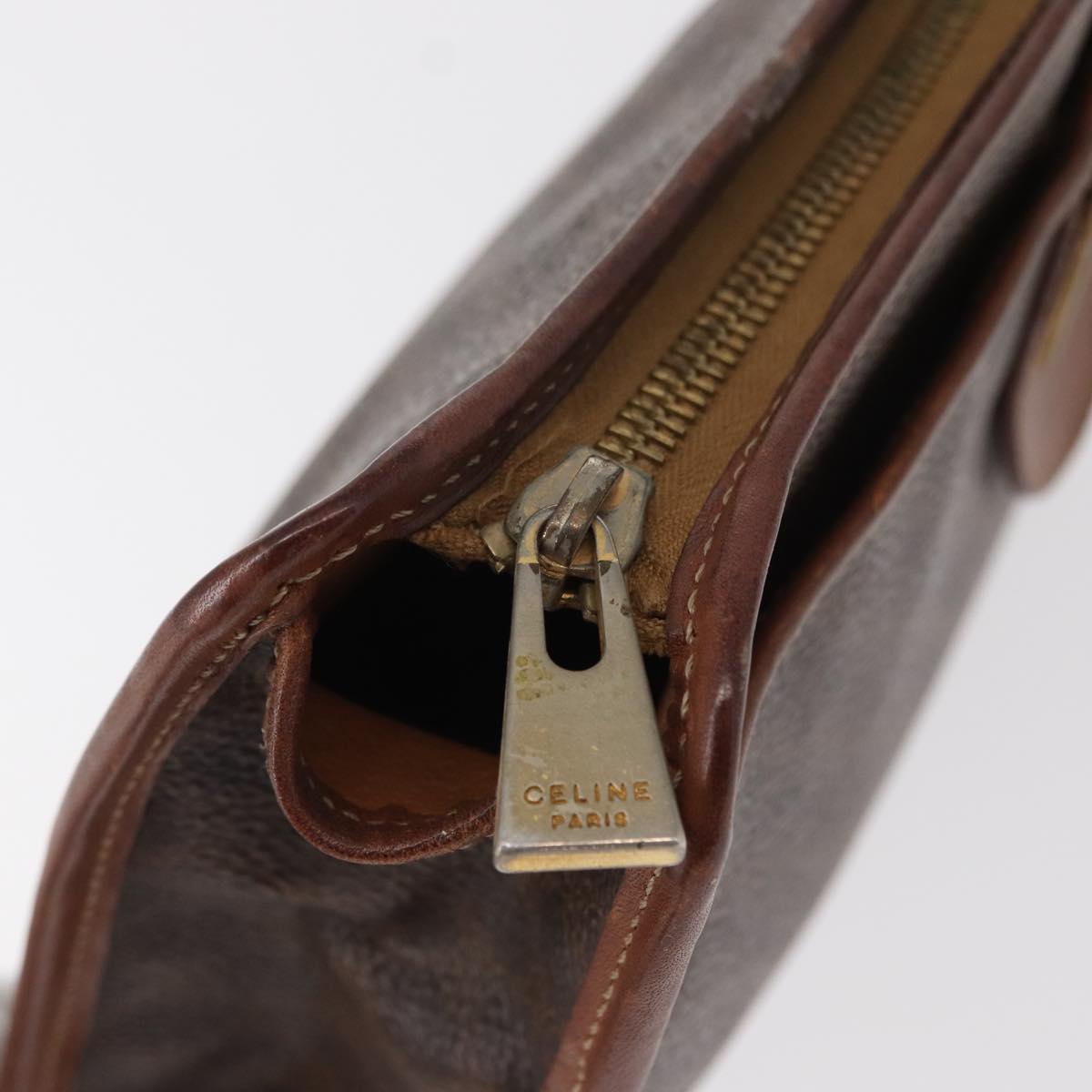 CELINE Macadam Canvas Clutch Bag PVC Leather Brown Gold Auth bs31209
