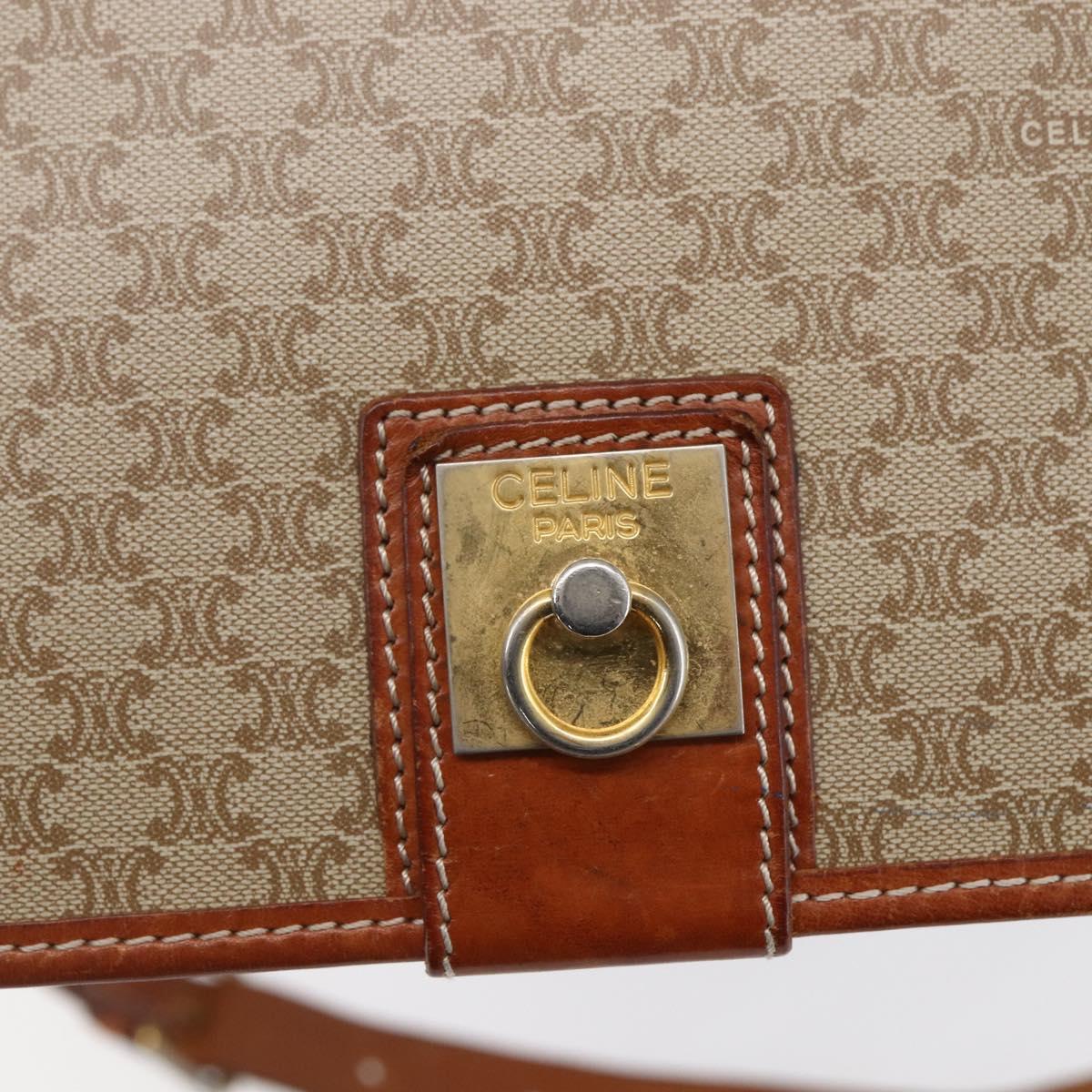 CELINE Macadam Canvas Shoulder Bag PVC Beige Gold Auth bs31210