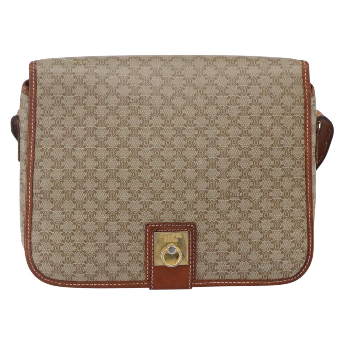 CELINE Macadam Canvas Shoulder Bag PVC Beige Gold Auth bs31210