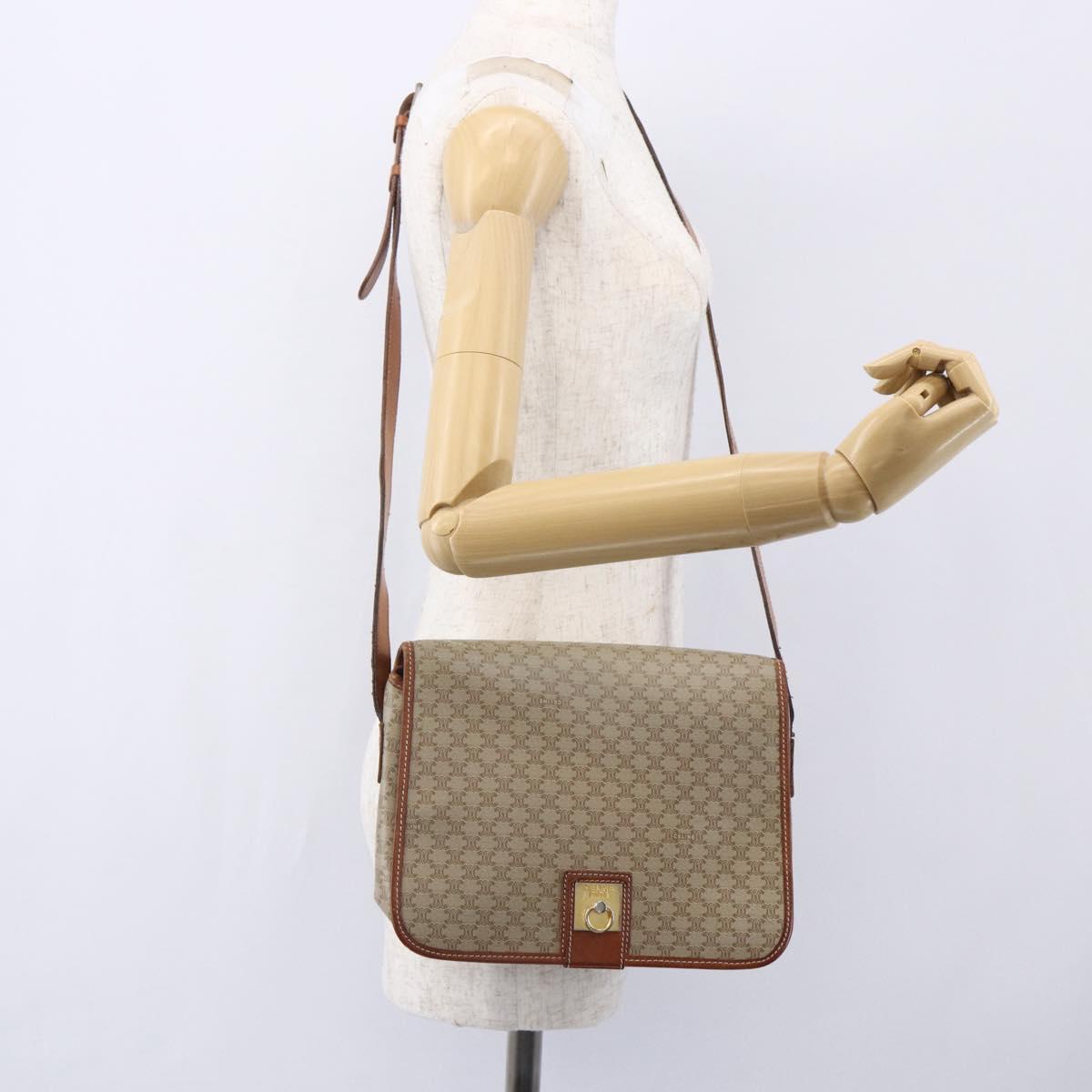 CELINE Macadam Canvas Shoulder Bag PVC Beige Gold Auth bs31210