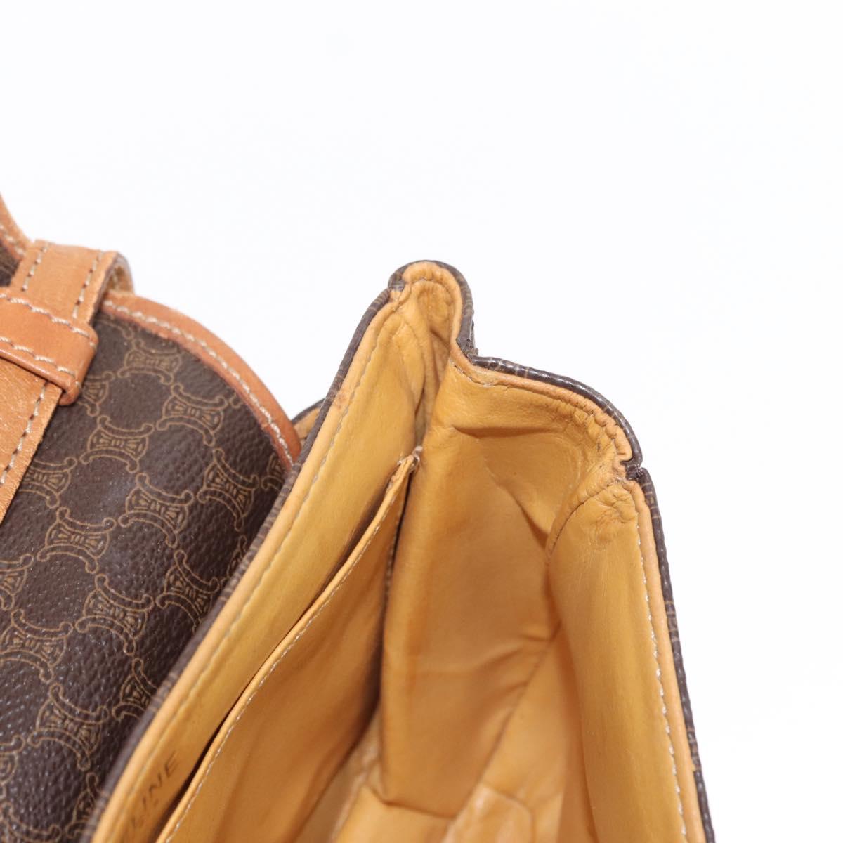 CELINE Macadam Canvas Shoulder Bag PVC Leather Brown Gold Auth bs31211