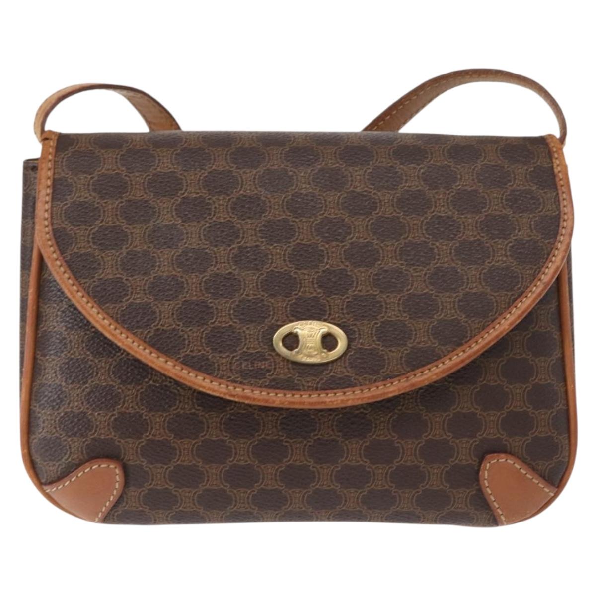 CELINE Macadam Canvas Shoulder Bag PVC Leather Brown Gold Auth bs31211