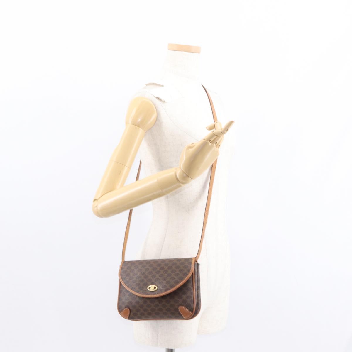 CELINE Macadam Canvas Shoulder Bag PVC Leather Brown Gold Auth bs31211