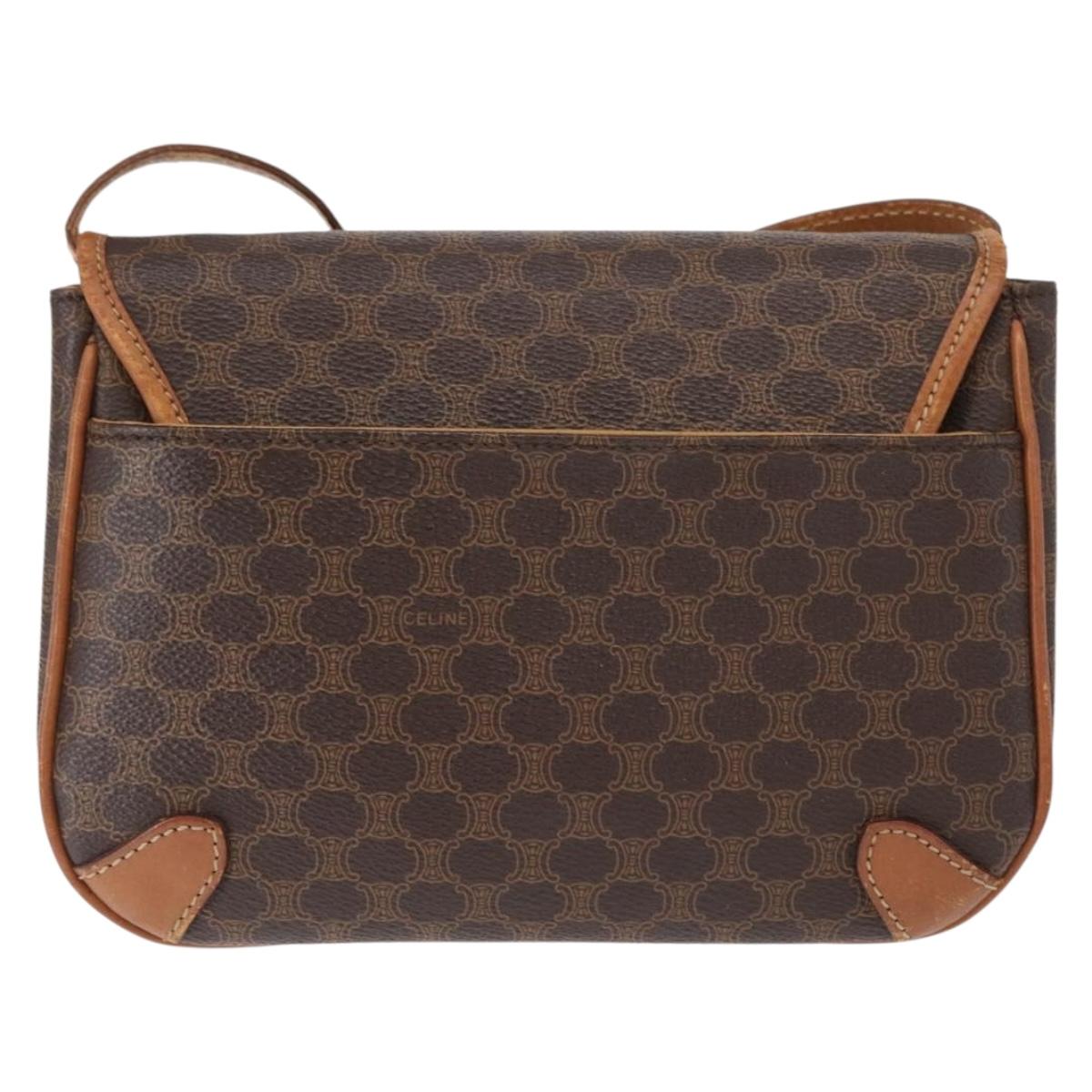 CELINE Macadam Canvas Shoulder Bag PVC Leather Brown Gold Auth bs31211